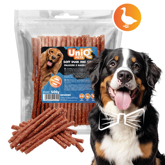 Friandise naturelle pour chien au canard, riche en protéines et facile à mâcher. Une récompense saine et savoureuse pour tous les chiens.