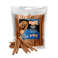 Friandise naturelle pour chien au saumon, riche en protéines et facile à mâcher. Une récompense saine et savoureuse pour tous les chiens.