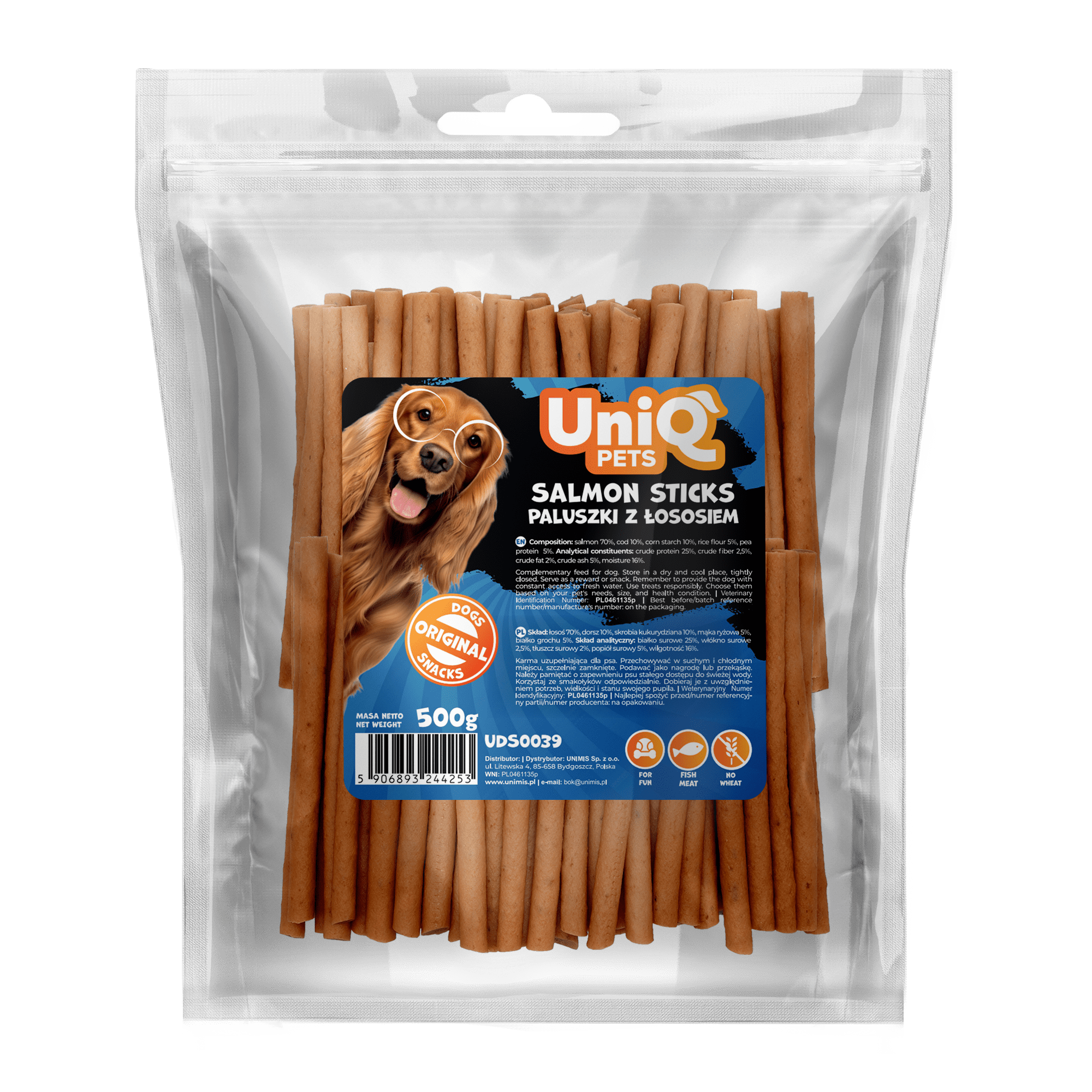 Friandise naturelle pour chien au saumon, riche en protéines et facile à mâcher. Une récompense saine et savoureuse pour tous les chiens.