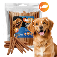 Friandise naturelle pour chien au saumon, riche en protéines et facile à mâcher. Une récompense saine et savoureuse pour tous les chiens.