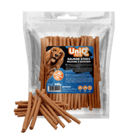 Friandise naturelle pour chien au saumon, riche en protéines et facile à mâcher. Une récompense saine et savoureuse pour tous les chiens.