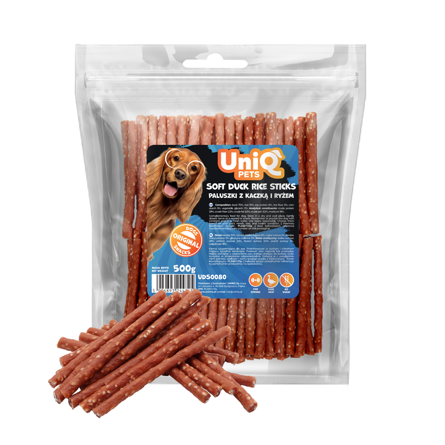 Friandise naturelle pour chien au canard, riche en protéines et facile à mâcher. Une récompense saine et savoureuse pour tous les chiens.