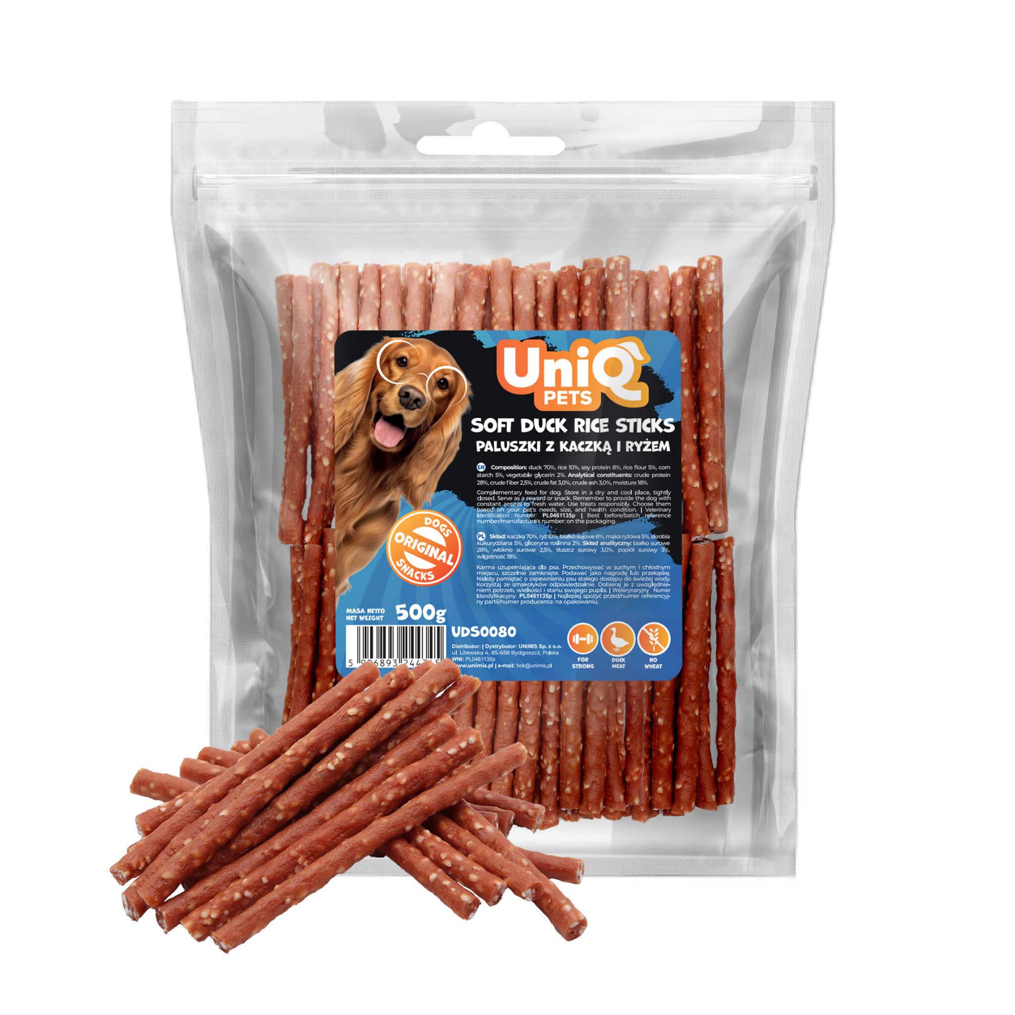 Friandise naturelle pour chien au canard, riche en protéines et facile à mâcher. Une récompense saine et savoureuse pour tous les chiens.