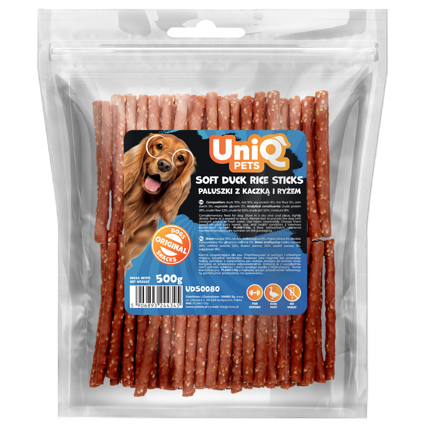 Friandise naturelle pour chien au canard, riche en protéines et facile à mâcher. Une récompense saine et savoureuse pour tous les chiens.
