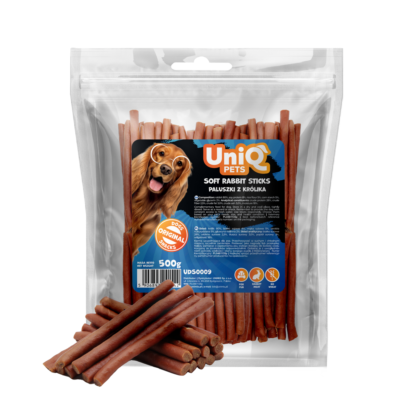 Friandise naturelle pour chien au lapin, riche en protéines et facile à mâcher. Une récompense saine et savoureuse pour tous les chiens.