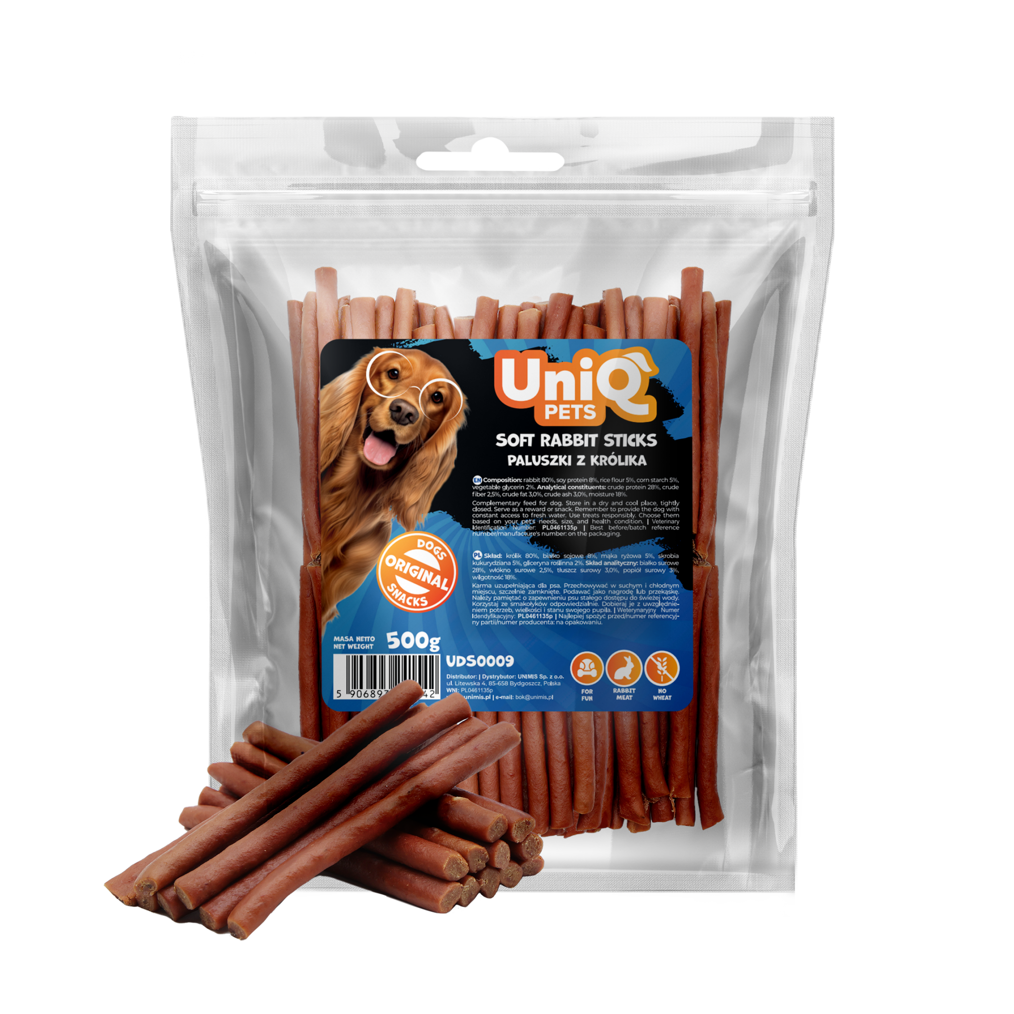 Friandise naturelle pour chien au lapin, riche en protéines et facile à mâcher. Une récompense saine et savoureuse pour tous les chiens.