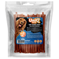 Friandise naturelle pour chien au lapin, riche en protéines et facile à mâcher. Une récompense saine et savoureuse pour tous les chiens.