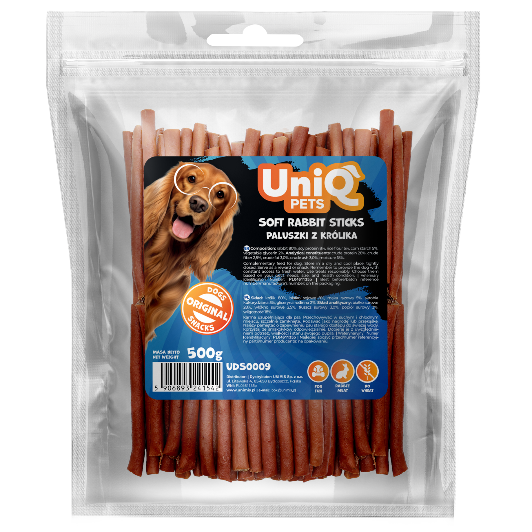 Friandise naturelle pour chien au lapin, riche en protéines et facile à mâcher. Une récompense saine et savoureuse pour tous les chiens.