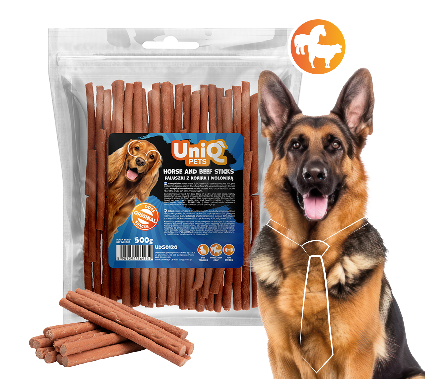 Friandise naturelle pour chien au cheval, riche en protéines et facile à mâcher. Une récompense saine et savoureuse pour tous les chiens.